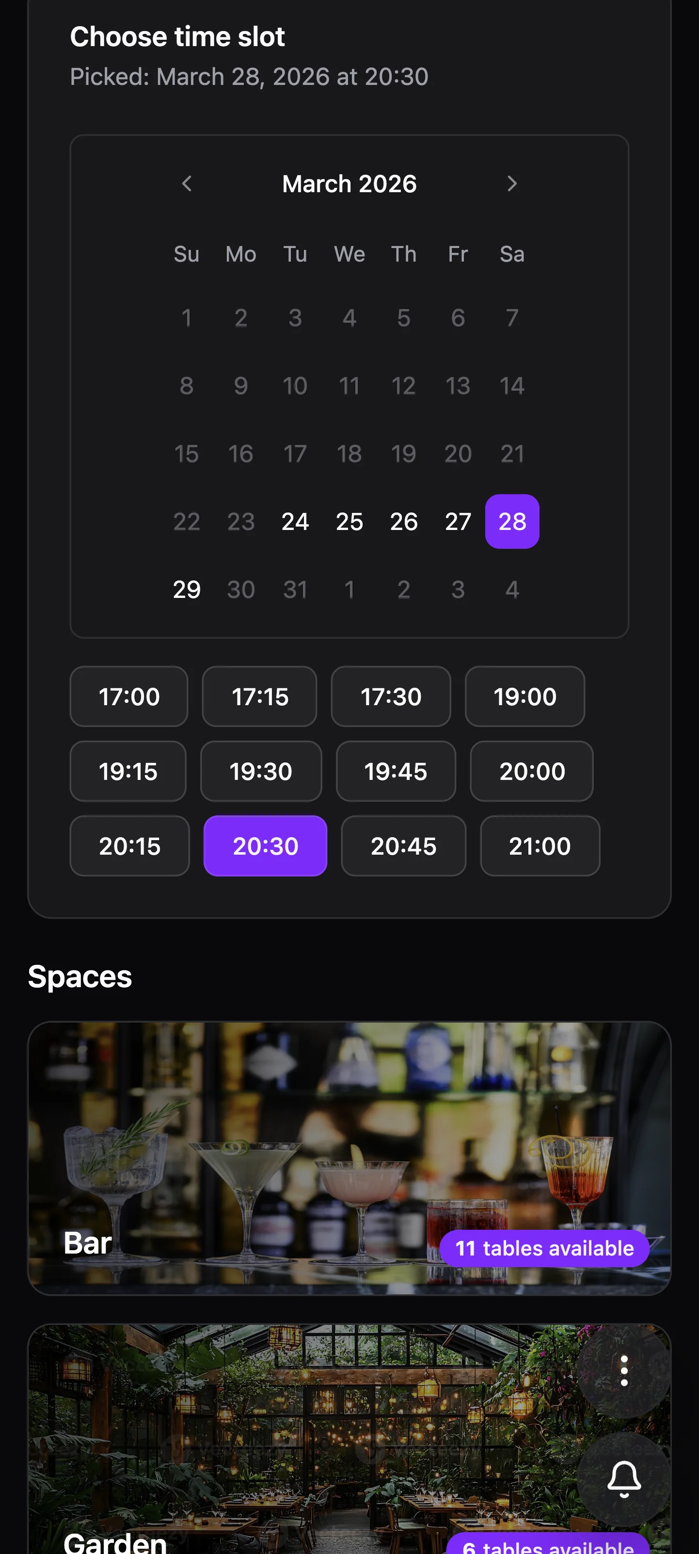 Choose time and date screen