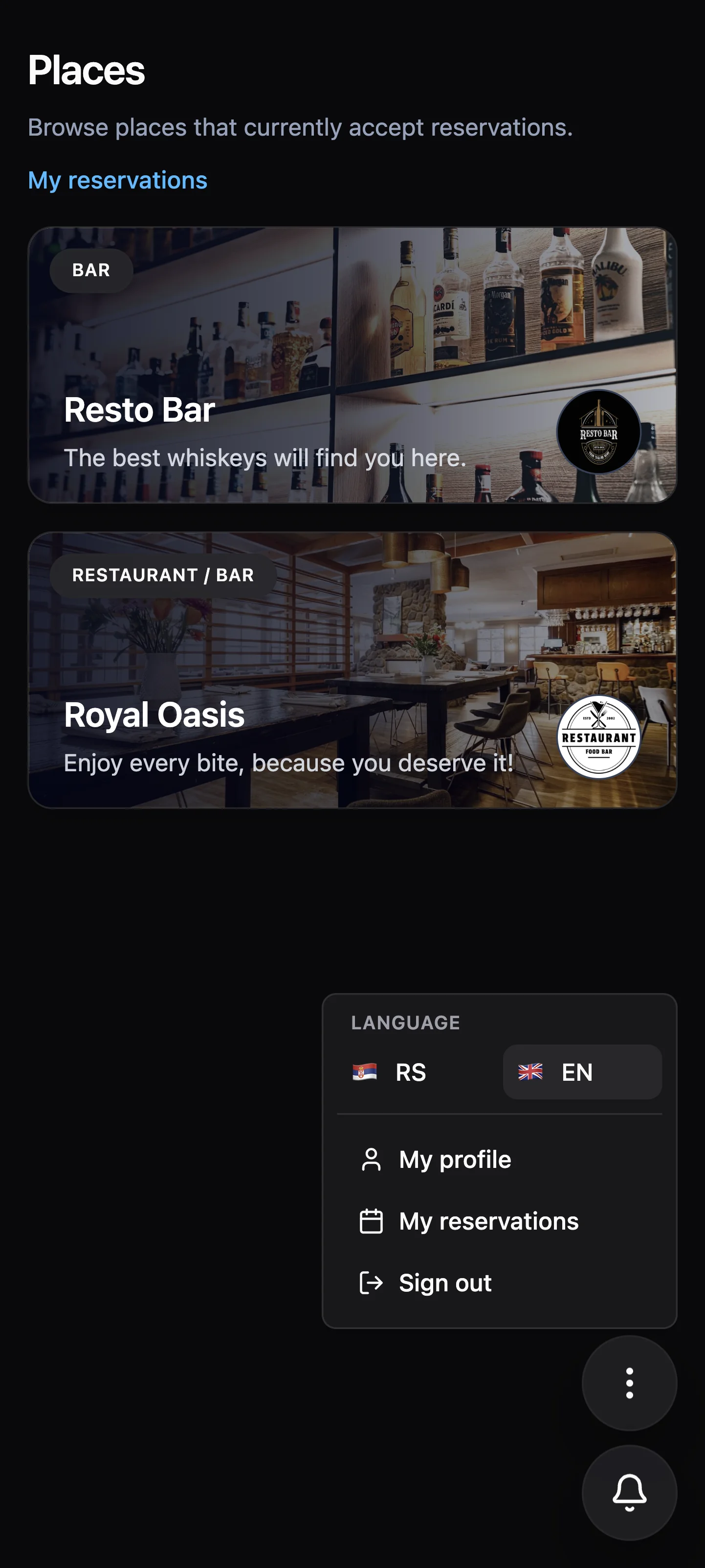 Language picker screen