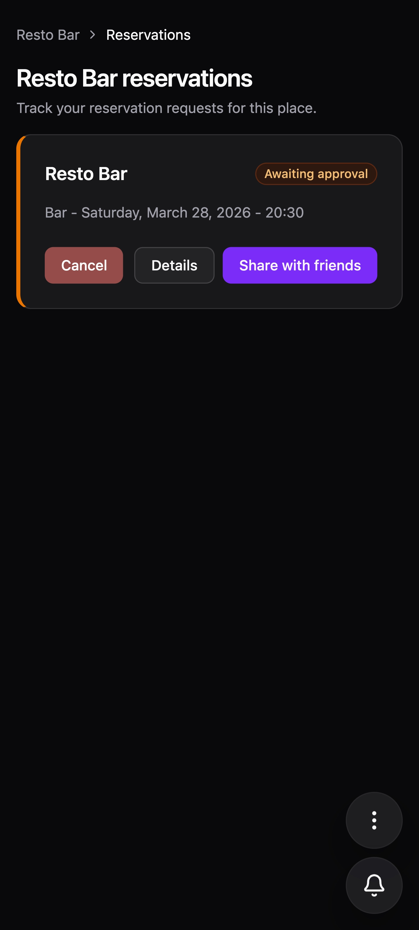 Awaiting reservations screen